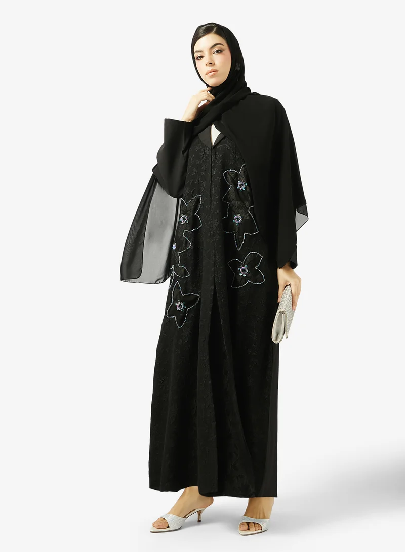 Hayas Closet  Embellished Open Front Wide Lapel Collar Abaya for Women | Best Price UAE